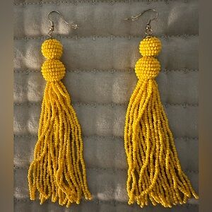 Yellow Beaded Tassel Earrings